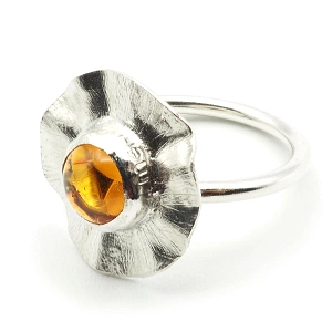 Amber and 925 Silver Ring