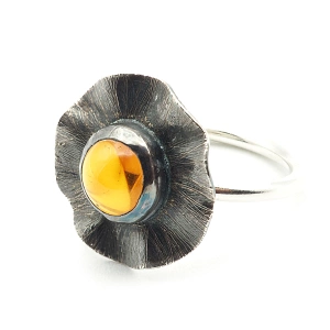 Amber and 925 Silver Ring